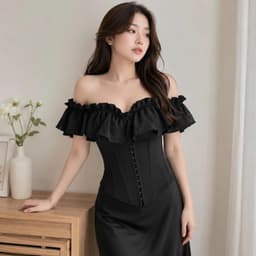 Áo Croset Trễ Vai Tay Nhún Bèo Mắc Gài Nữ Tính, Sang Trọng 2