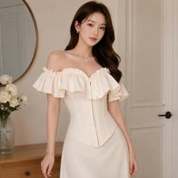 Áo Croset Trễ Vai Tay Nhún Bèo Mắc Gài Nữ Tính, Sang Trọng 5