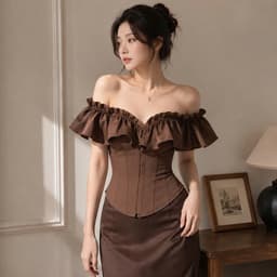 Áo Croset Trễ Vai Tay Nhún Bèo Mắc Gài Nữ Tính, Sang Trọng 4