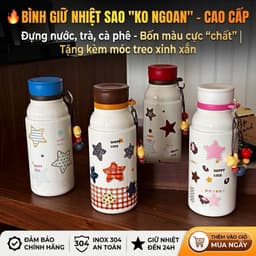 Bình Giữ Nhiệt Lõi Inox 316 Cao Cấp 500ml Họa Tiết Ngôi Sao Dễ Thương Có Ống Hút & Lọc Trà(aquy) 1
