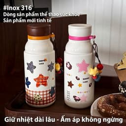 Bình Giữ Nhiệt Lõi Inox 316 Cao Cấp 500ml Họa Tiết Ngôi Sao Dễ Thương Có Ống Hút & Lọc Trà(aquy) 3