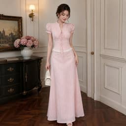 [Dài-Set Tiểu Thư Vintage] Set Áo Tay Phồng Chân Váy Maxi Dài Chiết Eo Tôn Dáng Sang Chảnh Tiểu Thư 3