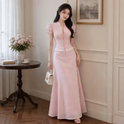 [Dài-Set Tiểu Thư Vintage] Set Áo Tay Phồng Chân Váy Maxi Dài Chiết Eo Tôn Dáng Sang Chảnh Tiểu Thư 5