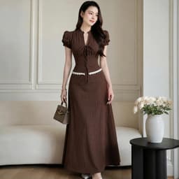 [Dài-Set Tiểu Thư Vintage] Set Áo Tay Phồng Chân Váy Maxi Dài Chiết Eo Tôn Dáng Sang Chảnh Tiểu Thư 2