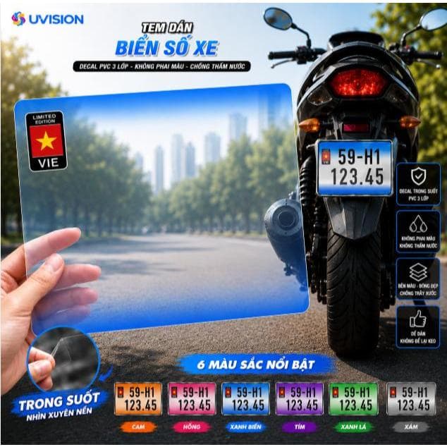 Decal Tem Dán Biển Số Xe Máy PVC 3 Lớp Cao Cấp Chống Nước Bền Màu·