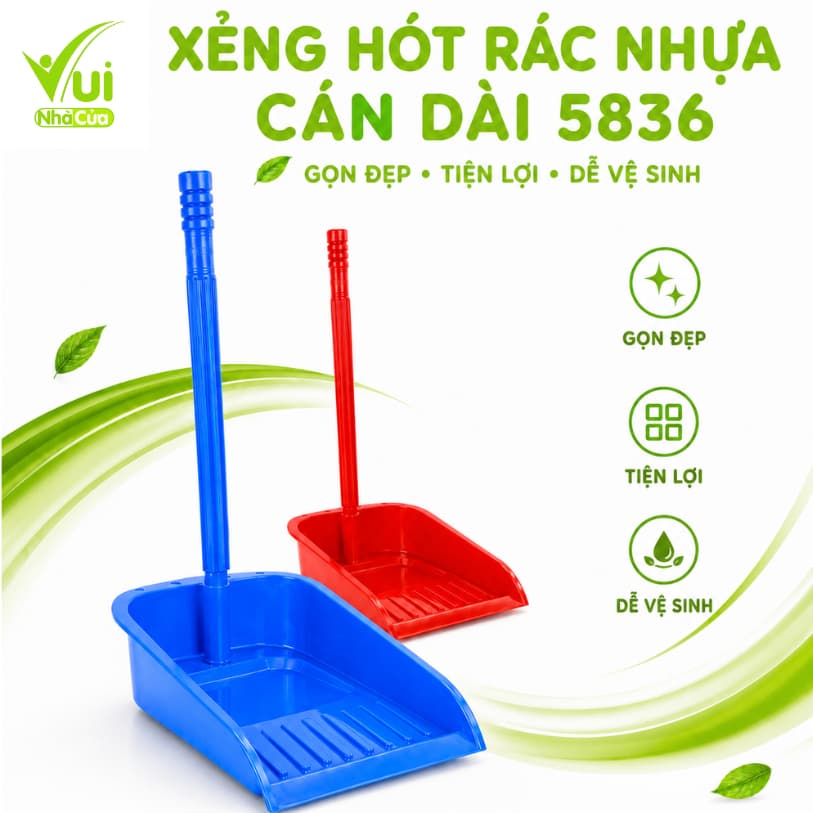 Hốt Rác Cán Dài Nhựa Miệng Rộng Thu Gom Rác GD38 - Xẻng Hốt Rác Cán Dài Lòng Sâu Chất Liệu Nhựa