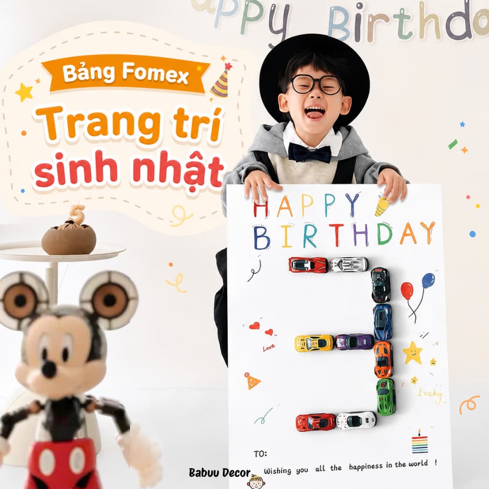 Bảng Fomex F02 Trang Trí Sinh Nhật Happy Birthday ( Không bao gồm ô tô)