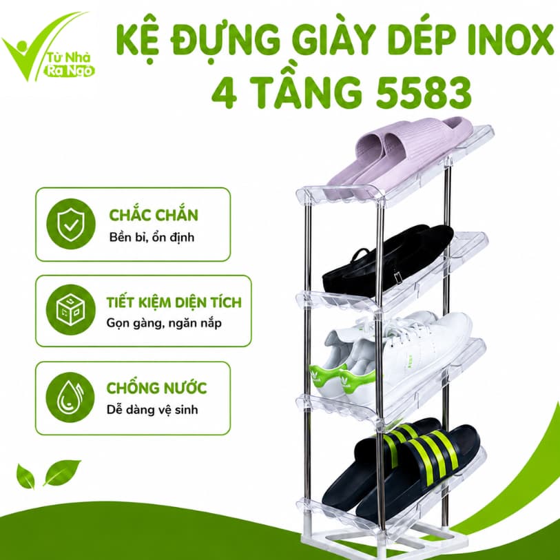 Kệ Đựng Giày Dép Inox 4 Tầng Chắc Chắn Tiết Kiệm Diện Tích Gọn Gàng Cho Gia Đình Văn Phòng GD362
