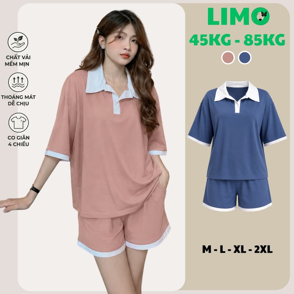 Đồ Bộ Nữ Bigsize LIMO DB43 Áo Polo Cổ Trụ Phối Quần Đùi Thể Thao Set Mặc Nhà Thoải Mái Dễ Thương