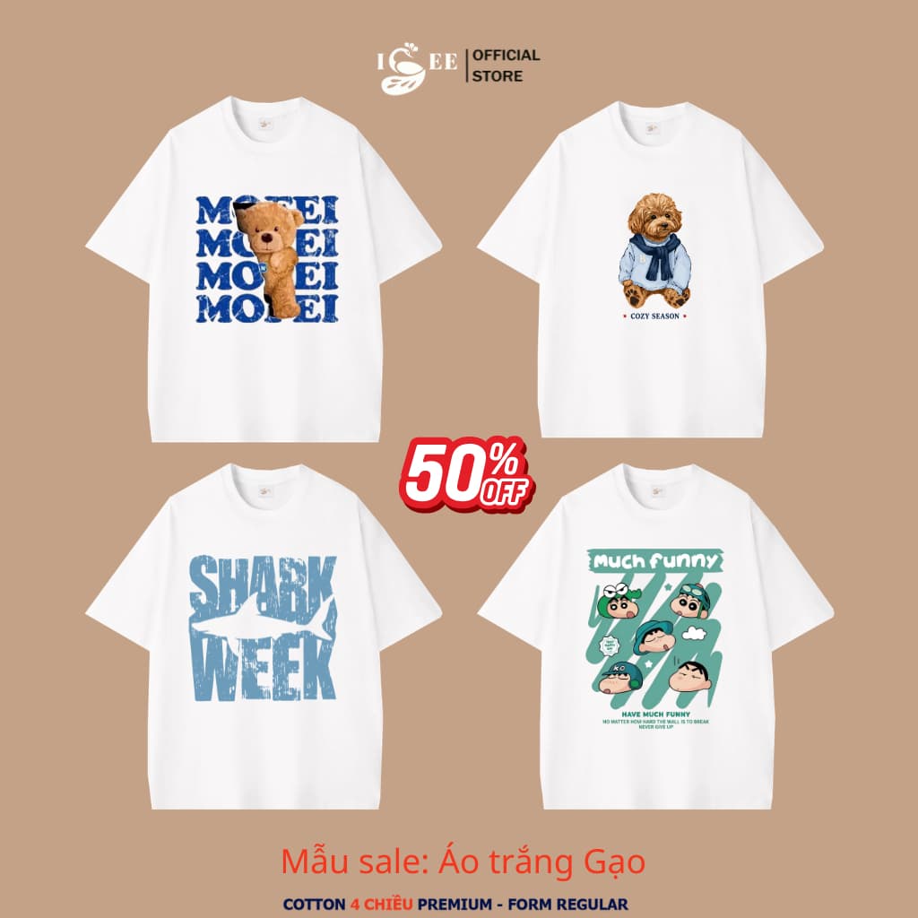 SALE 50% -  Áo Thun Trẻ Em và Nam Nữ màu TRẮNG GẠO in hình COZY SEASON cotton 4 chiều Premium mềm mịn thoáng mát ISEE VN