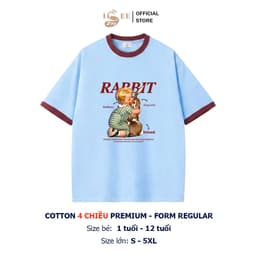 (Có áo trẻ em)  Áo thun Unisex BASIC form rộng vừa, áo gia đình in hình RABBIT & BABY, áo mẹ và bé, ba và bé ISEE VN 1