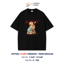 (Có áo trẻ em)  Áo thun Unisex BASIC form rộng vừa, áo gia đình in hình RABBIT & BABY, áo mẹ và bé, ba và bé ISEE VN 2