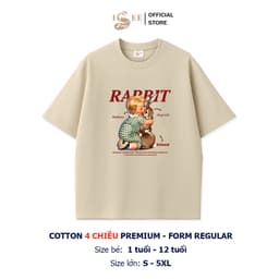 (Có áo trẻ em)  Áo thun Unisex BASIC form rộng vừa, áo gia đình in hình RABBIT & BABY, áo mẹ và bé, ba và bé ISEE VN 3