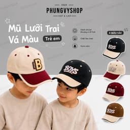 Bé 4-10 tuổi/ Mũ lưỡi trai bé trai gái trẻ em phungvyshop-  Nón /Kết trung Vá Phối SAVE EARTH B BOYS / 1
