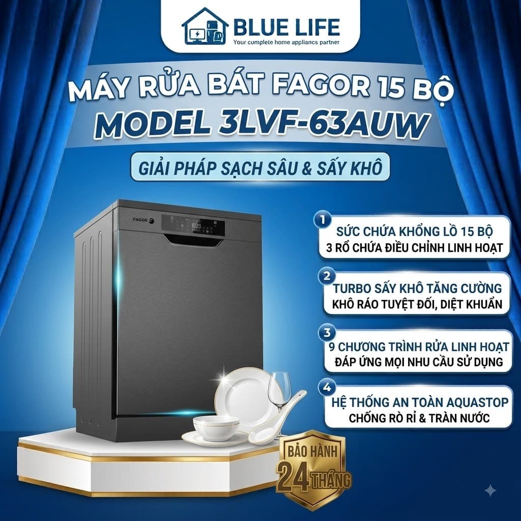 Máy Rửa Bát FAGOR 3LVF-63AUW, 14 Bộ - 9 Chương Trinh Rửa, Độ Ồn Thấp, Hàng Chính Hãng