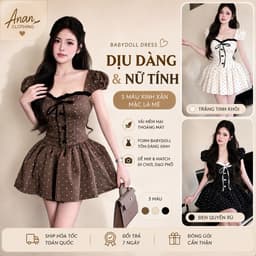 Đầm Ngắn Chấm Bi Nơ Ngực “Đan Eo” Tay Bồng Phong Cách Hàn Quốc Dễ Thương 1