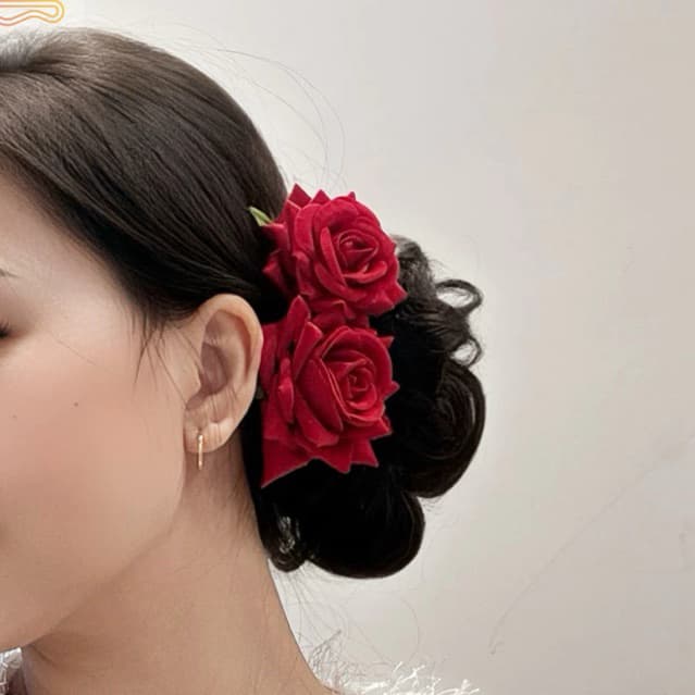 Kẹp Tóc Hoa Hồng Đỏ Vintage – Phụ Kiện Tóc Cô Dâu / Chụp Ảnh / Đi Tiệc Sang Trọng