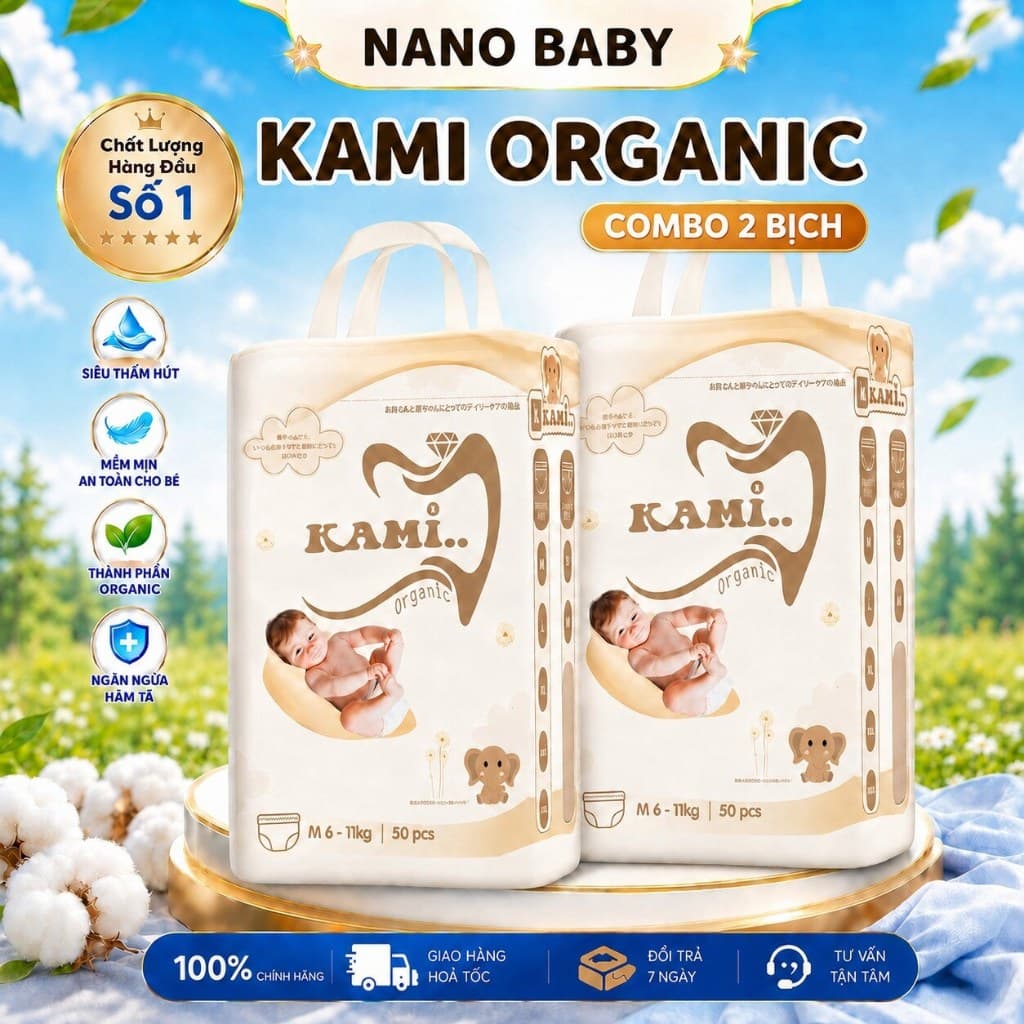 Combo 2 bịch tã bỉm trẻ em Nhật Bản Kami mỏng nhẹ thoáng khí êm ái
