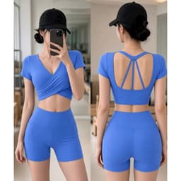 Bộ tập thể thao nữ, set bộ áo croptop mút đúc quần đùi lưng cao thun poly co giãn BT905 9
