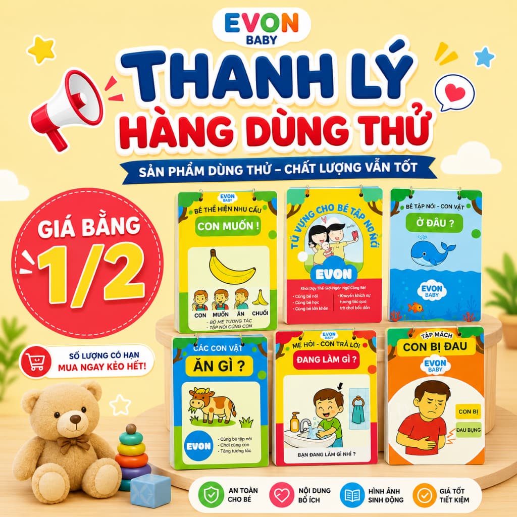 ( TẬP DÙNG THỬ - SALE THANH LÝ ) Thẻ flash Dạy bé tập nói EVON