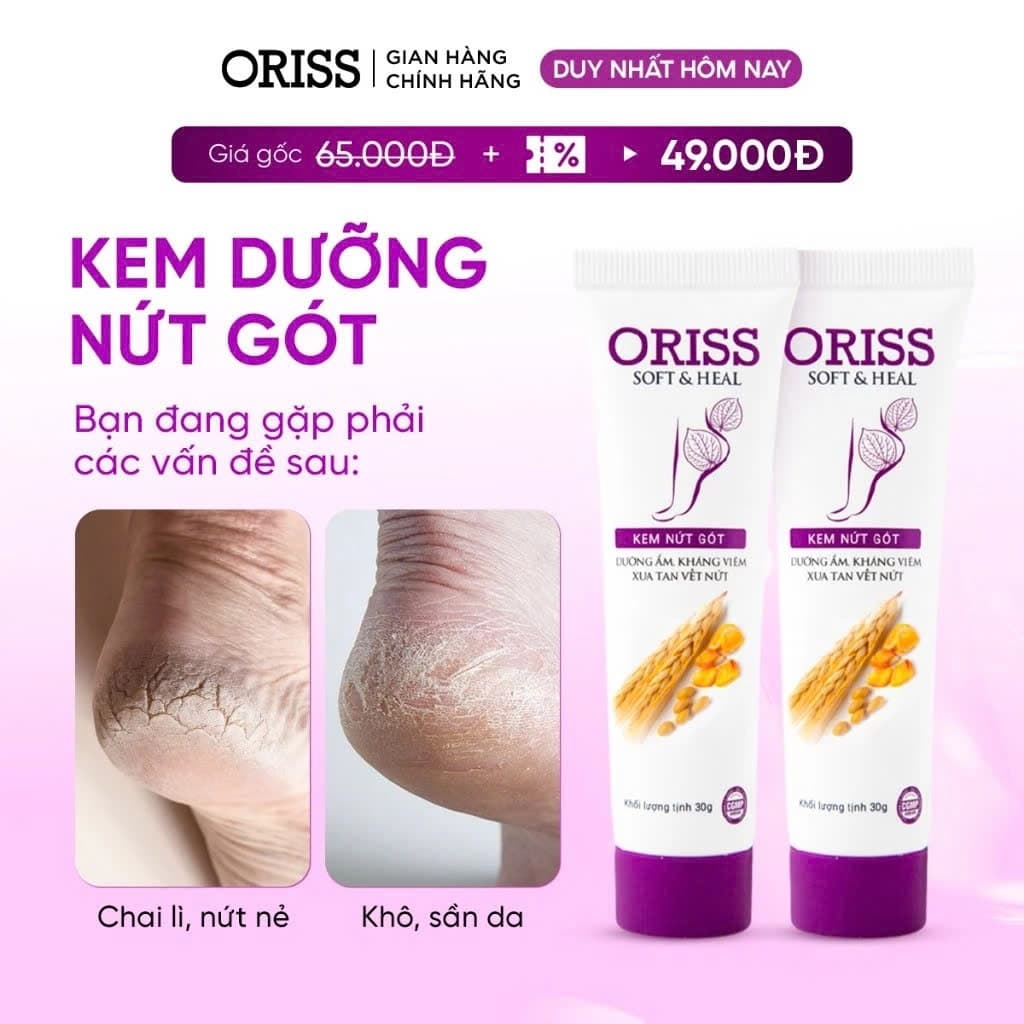Kem nứt gót và dưỡng da chân tay Oriss tinh chất nghệ và trầu không tái tạo làm hồng gót Tuýp 30gr