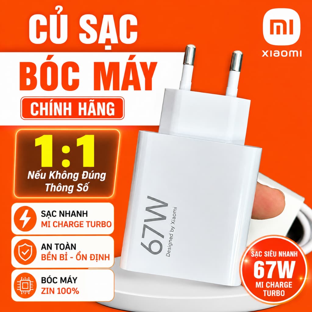 Sạc Xiaomi Bóc Máy Không Hộp 67W Mi Charge Turbo, Hàng Chuẩn 67W, Bảo Hành 1:1 Nếu Không Đúng Thông Số