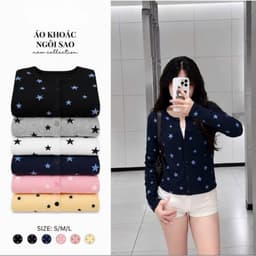 Áo cardigan ngôi sao nữ ,áo khoác dài tay cúc cài họa tiết cá tính chất tăm nhiều màu phong cách Ulzzang 1