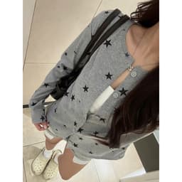 Áo cardigan ngôi sao nữ ,áo khoác dài tay cúc cài họa tiết cá tính chất tăm nhiều màu phong cách Ulzzang 3