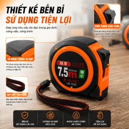 Thước Cuộn Giá Rẻ 5m 7.5m Bản 25mm, Thước Cuộn Đo Chiều Dài Vỏ Nhựa Có Khóa Dây Đeo 2