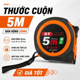 Thước Cuộn Giá Rẻ 5m 7.5m Bản 25mm, Thước Cuộn Đo Chiều Dài Vỏ Nhựa Có Khóa Dây Đeo 6