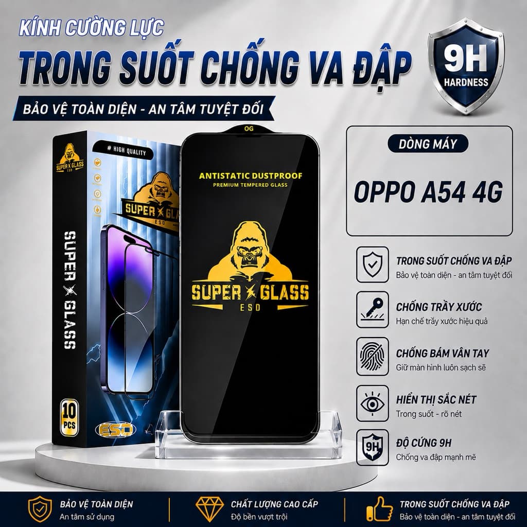 Kính cường lực Oppo A54 4G cao cấp full màn miếng dán bảo vệ màn hình điện thoại khi rơi va đập