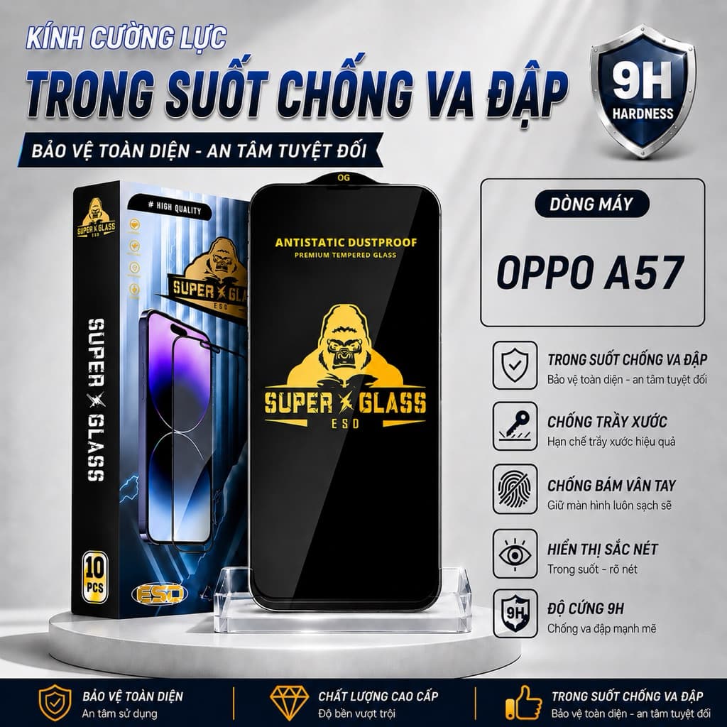 Kính cường lực Oppo A57 2022 4G/5G cao cấp full màn miếng dán bảo vệ màn hình điện thoại