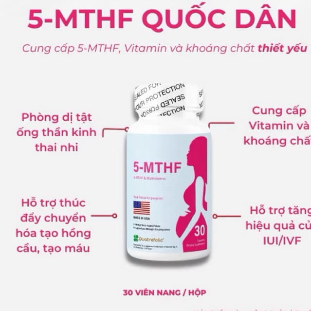 5MTHF ( lọ 30 viên)- Cung cấp vi chất thiết yếu vitamin tổng hợp cho phụ nữ thả bầu, phụ nữ mang thai và trong thai kỳ