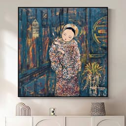 Tranh treo tường in canvas cô gái việt xưa Indochine art 70 x 70 cm 6