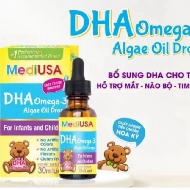 MediUSA DHA OMEGA-3 ALGAE OIL DROPS (hộp 30 ml) bổ sung DHA nhỏ giọt .hỗ trợ trẻ phát triển trí não, thị lực
