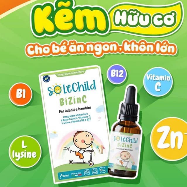 Solechild BIZINC 30ml - giúp bé nă nhon miệng, giảm ốm vặt, tăng đề kháng , ăn ngon miệng