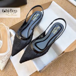 Giày sandal mũi nhọn ren hoa, giày đế bệt vải lưới Chị Đẹp Store mã U154 6