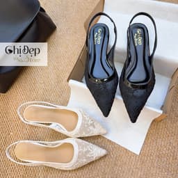 Giày sandal mũi nhọn ren hoa, giày đế bệt vải lưới Chị Đẹp Store mã U154 7