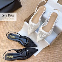 Giày sandal mũi nhọn ren hoa, giày đế bệt vải lưới Chị Đẹp Store mã U154 2