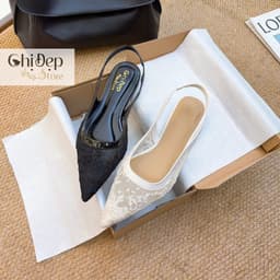 Giày sandal mũi nhọn ren hoa, giày đế bệt vải lưới Chị Đẹp Store mã U154 9