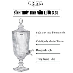 BÌNH THỦY TINH VÂN LƯỚI CRISTA HOME 3.3L - CAO CẤP - BÌNH DETOX NƯỚC ÉP TRÀ LẠNH CHÍNH HÃNG 60204 8