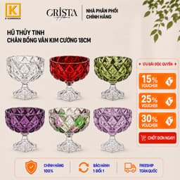 HŨ THỦY TINH CHÂN BỒNG VÂN KIM CƯƠNG 18CM CRISTA HOME 60251 1