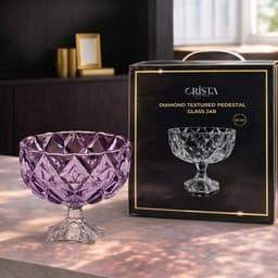 HŨ THỦY TINH CHÂN BỒNG VÂN KIM CƯƠNG 18CM CRISTA HOME 60251 8