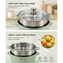 Nồi Lẩu - Nướng - Chiên - Xào Đa Năng Chống Dính PLD 508 - 2 Tầng 3 Lit, Có Thể Tháo Rời 7