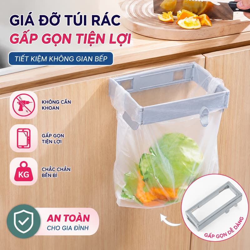 COD⚡️⚡️Giá đỡ túi đựng rác Snap-on - Khung đựng đồ - Kệ treo túi nhựa - Giá phơi khăn - Có thể tháo rời, không đục lỗ