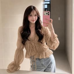 Áo Babydoll Kiểu Voan Nhún Bèo Tay Dài Buộc Nơ Vibe Hàn Quốc Mặc Đi Biển, Du Lịch Ananclothing4 3