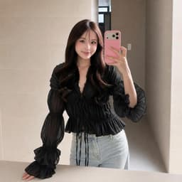 Áo Babydoll Kiểu Voan Nhún Bèo Tay Dài Buộc Nơ Vibe Hàn Quốc Mặc Đi Biển, Du Lịch Ananclothing4 5