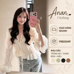 Áo Babydoll Kiểu Voan Nhún Bèo Tay Dài Buộc Nơ Vibe Hàn Quốc Mặc Đi Biển, Du Lịch Ananclothing4 1