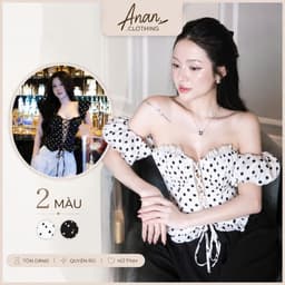 ÁO CHẤM BI TAY BỒNG CÚP NGỰC ĐAN DÂY 2 MÀU SIU HOT anan clothing 1