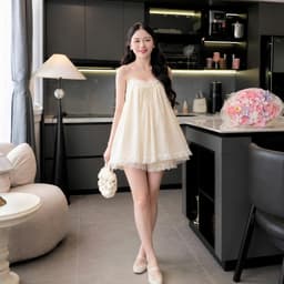 Set Đũi Nhăn Mềm Áo Hai Dây Ren Đính Cúc Ngọc Phối Quần Short Bèo Nữ Vintage Hàn Quốc Mặc Đi Chơi, Đi Biển Ananclothing4 2